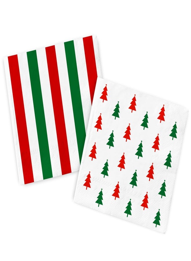 JarThenaAMCS مناديل ورقية من JarThenaAMCS، ٥٠ قطعة، بتصميم شجرة عيد الميلاد، مخططة باللونين الأحمر والأخضر، للاستخدام مرة واحدة، ذات وجهين، مناسبة للغداء والعشاء، ولحفلات أعياد الميلاد. - Image 1